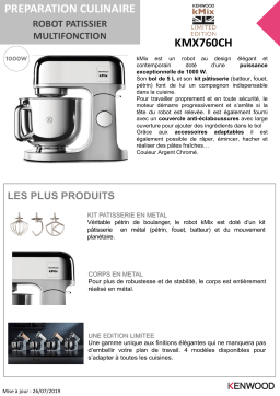 Kenwood KMX760CH Kmix Chromé Robot pâtissier Product fiche