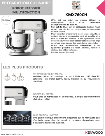 Product information | Kenwood KMX760CH Kmix Chromé Robot pâtissier Product fiche | Fixfr