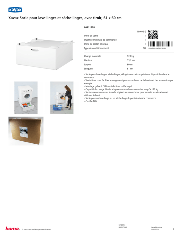Product information | Xavax avec tiroir 61 x 60 cm Socle Product fiche | Fixfr