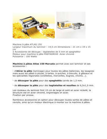Product information | Marcato Atlas Motor 220V Machine à pâtes Product fiche | Fixfr