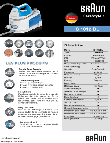 Product information | Braun IS1012BL Centrale vapeur Product fiche | Fixfr