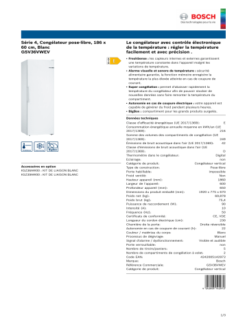 Product information | Bosch GSV36VWEV Congélateur armoire Product fiche | Fixfr