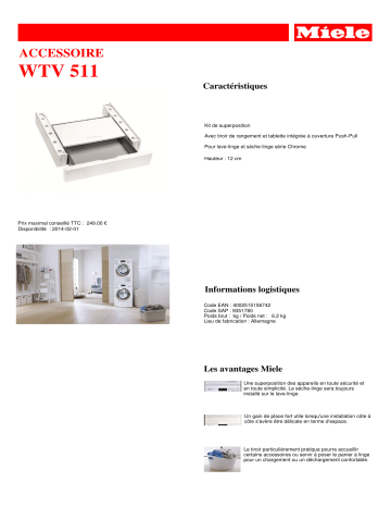 Product information | Miele WTV 511 Kit de superposition Product fiche | Fixfr