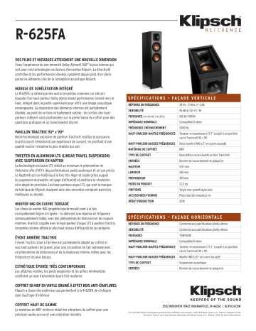 Product information | Klipsch R-625 FA Atmos noir x1 Enceinte colonne Manuel utilisateur | Fixfr