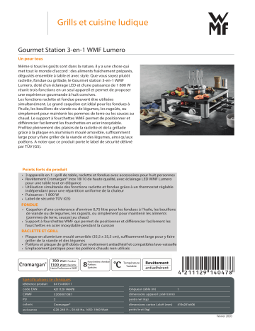 Product information | WMF LUMERO Station Gourmet 3-en-1 Raclette Product fiche | Fixfr
