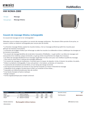 Product information | Homedics Noma 2000 Coussin massant Product fiche | Fixfr
