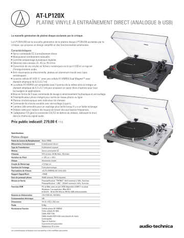 Product information | Audio Technica AT-LP120XUSBBK Platine vinyle Product fiche | Fixfr