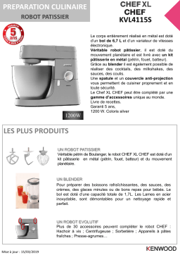 Kenwood KVL4115S Chef XL Silver Robot pâtissier Product fiche