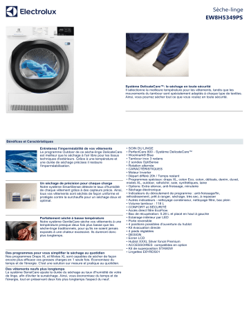 Product information | Electrolux EW8H5349PS Sèche linge pompe à chaleur Product fiche | Fixfr