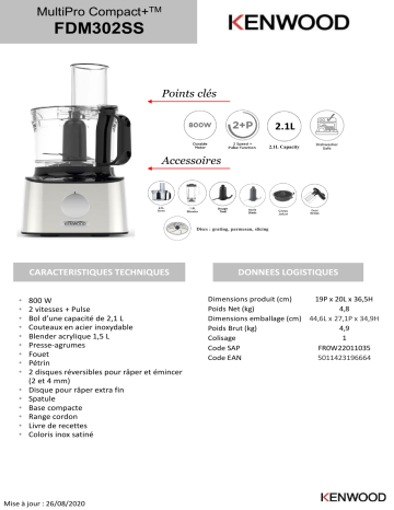 Product information | Kenwood Multipro compact FDM302SS Robot multifonction Product fiche | Fixfr