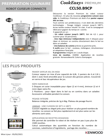 Product information | Kenwood Connecté CookEasy+ PREMIUM CCL50.B9CP Robot cuiseur Product fiche | Fixfr
