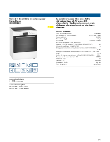 Product information | Bosch HKR39I120 Cuisinière vitrocéramique Product fiche | Fixfr