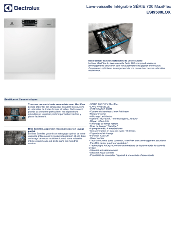 Product information | Electrolux ESI9500LOX Lave vaisselle Product fiche | Fixfr