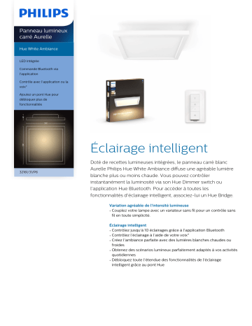Product information | Philips Hue AURELLE Panneau LED 30X30cm 28W Panneaux lumineux Product fiche | Fixfr