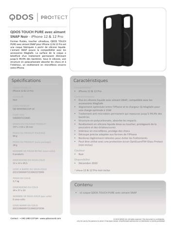 Product information | Qdos iPhone 12/12 Pro TouchPure noir MagSafe Coque Product fiche | Fixfr