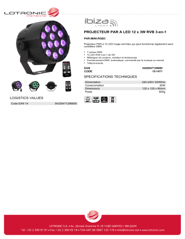 Product information | Ibiza Par mini RGB3 Jeu de lumières Product fiche | Fixfr