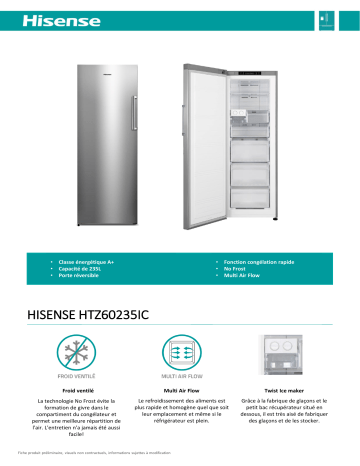 Product information | Hisense HTZ60235IC Congélateur armoire Product fiche | Fixfr