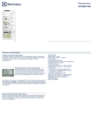 Product information | Electrolux KFS4DF18S Réfrigérateur 1 porte encastrable Product fiche | Fixfr