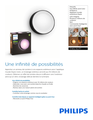 Product information | Philips HW&CA DAYLO Applique 15W Noir Luminaire Product fiche | Fixfr