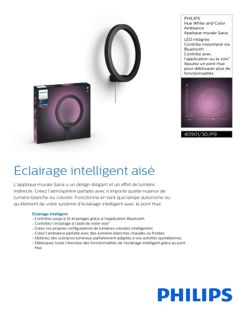 Product information | Philips Hue & Color SANA Applique 20W - Noir Luminaire Product fiche | Fixfr