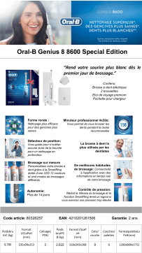 Oral-B GENIUS 8600 SPECIAL EDITION Brosse à dents électrique Product fiche