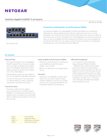 Product information | Netgear GS108GE Metal Gigabit 8 Ports S Product fiche | Fixfr