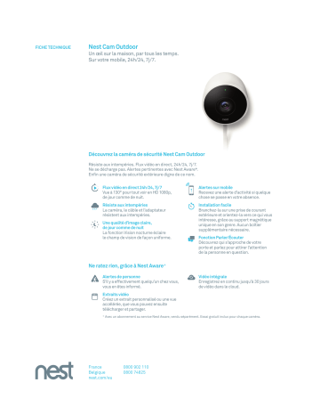 Product information | Nest Cam Outdoor Caméra de sécurité Product fiche | Fixfr