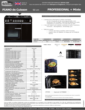 Product information | Falcon PROP90DFGB/c EU Piano de cuisson mixte Manuel utilisateur | Fixfr