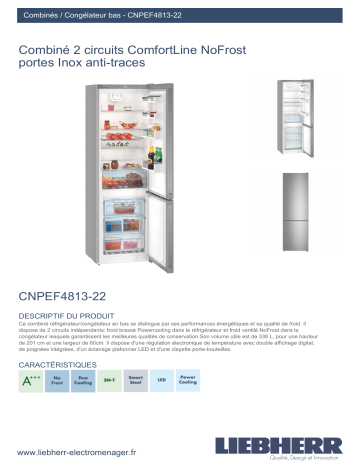 Product information | Liebherr CNPEF4813-22 Réfrigérateur combiné Product fiche | Fixfr