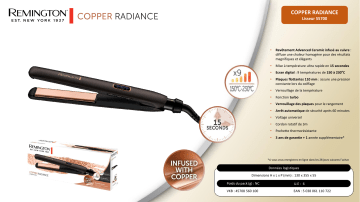 Product information | Remington Copper Radiance Lisseur Product fiche | Fixfr