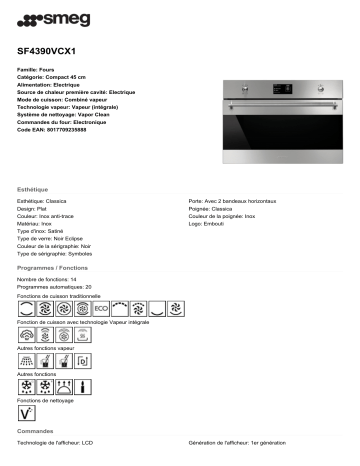 Product information | Smeg SF4390VCX1 Four encastrable Product fiche | Fixfr