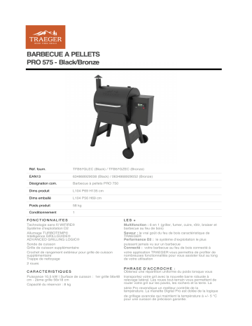 Product information | Traeger Pro 575 noir Barbecue à pellet Product fiche | Fixfr