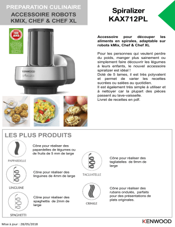 Product information | Kenwood KAX712PL Découpe aliments Spirale Découpe Product fiche | Fixfr