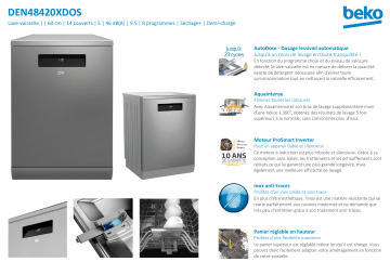 Product information | Beko DEN48420XDOS AutoDose Lave vaisselle 60 cm Manuel utilisateur | Fixfr