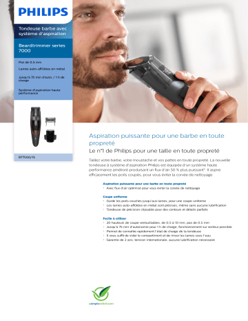 Product information | Philips BT7500/15 Tondeuse barbe Product fiche | Fixfr