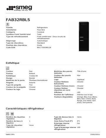 Product information | Smeg FAB32RBL5 Réfrigérateur combiné Product fiche | Fixfr