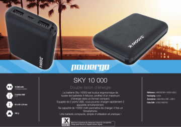 Product information | Xmoove 10000mAh USB + Cable USB-C Batterie externe Product fiche | Fixfr