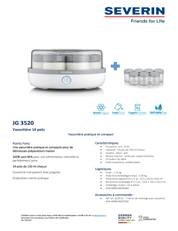 Product information | Severin JG3520 7 POTS + 7 supplementaires Yaourtière Product fiche | Fixfr