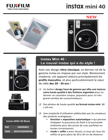 Product information | Fujifilm INSTAX Mini 40 Appareil photo Instantané Product fiche | Fixfr