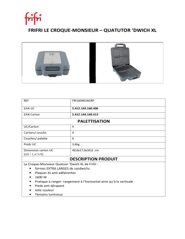 Product information | Frifri QUATUOR'DWICH XL FRI1604016GRP Croque monsieur Product fiche | Fixfr