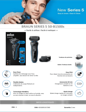 Product information | Braun SERIES 5 50-B1500s Rasoir électrique Product fiche | Fixfr