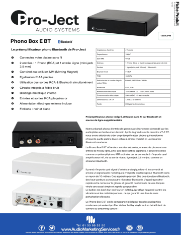 Product information | Pro-Ject Phono Box BT noir Préampli phono Product fiche | Fixfr