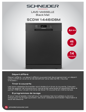 Product information | Schneider SCDW1446IDBM Lave vaisselle 60 cm Product fiche | Fixfr