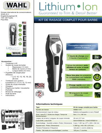 Product information | Wahl Total Beard grooming kit Tondeuse multifonction Product fiche | Fixfr