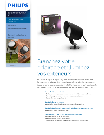 Product information | Philips HW&CA LILY Spot XlL15W Noir Luminaire Product fiche | Fixfr