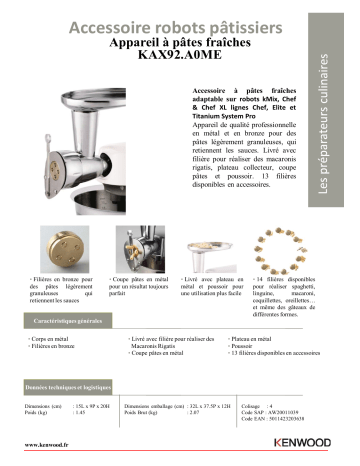Product information | Kenwood KAX92.A0ME Filière Product fiche | Fixfr