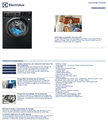 Product information | Electrolux EW6S3624BX Lave linge hublot Product fiche | Fixfr