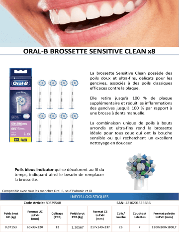 Product information | Oral-B Sensi Ultra thin x8 Clean max Brossette dentaire Product fiche | Fixfr