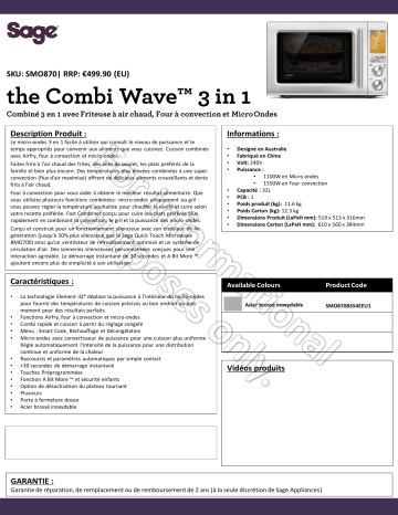 Product information | Sage Appliances Combi Wave 3 in 1 Micro ondes combiné Product fiche | Fixfr