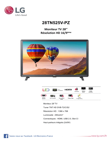 Product information | LG 28TN525V TV LED Product fiche | Fixfr